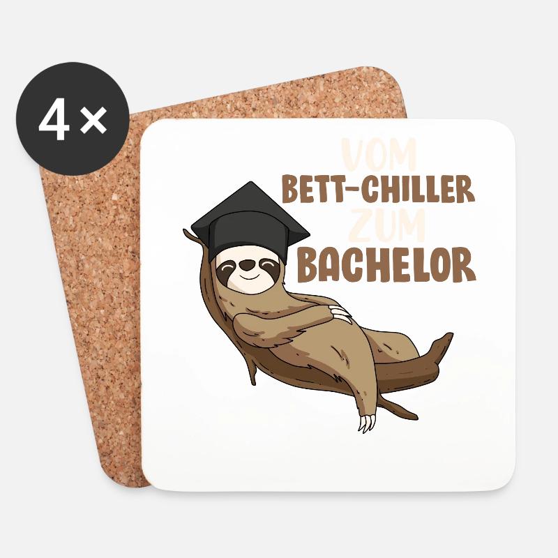 Bachelor Abschluss Geschenk Faultier Bett-Chiller - Untersetzer (4er-Set) - Weiß