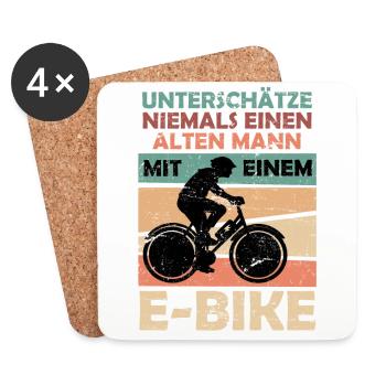 Alter Mann mit E-Bike Fahrrad Fahrradfahrer - Untersetzer (4er-Set) - Weiß - Vorne