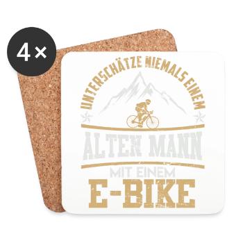 Alter Mann E-Bike Geschenk Berge Fahrrad - Untersetzer (4er-Set) - Weiß - Vorne