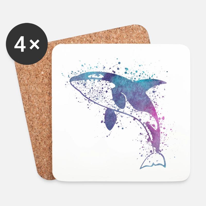 Blau und lila Farbe Splatter Killer Wal - Untersetzer (4er-Set) - Weiß