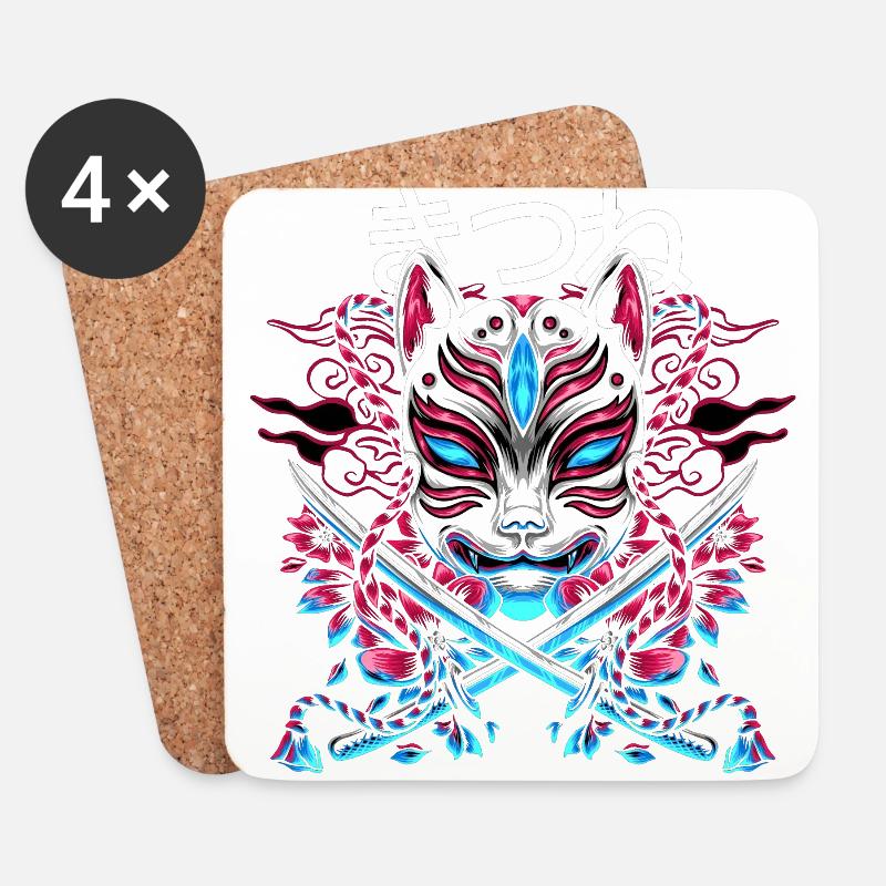 Japanischer Dämon Katzenstil Mit Katana Schwertern - Untersetzer (4er-Set) - Weiß