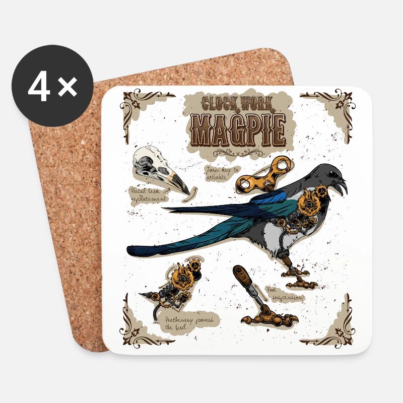 Steampunk Uhrwerk Magpie - Untersetzer (4er-Set) - Weiß