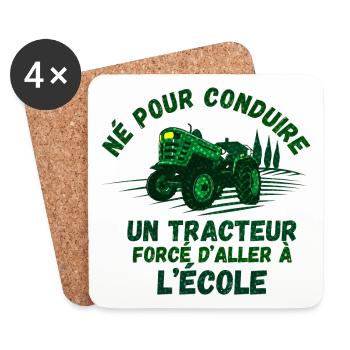 Né pour conduire un tracteur forcé d'aller à l'éco - Dessous de verre (lot de 4) - blanc - Devant