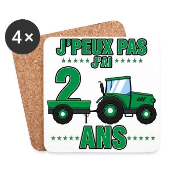 Enfant Tracteur Cadeau 2 ans Anniversaire ferme - Dessous de verre (lot de 4) - blanc - Devant