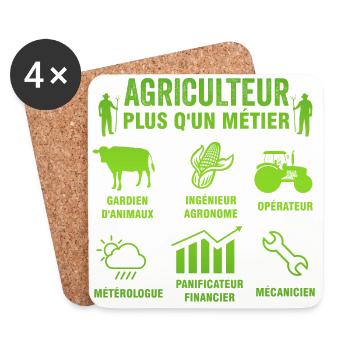 Humour Agriculteur Cadeau homme femme Agriculture - Dessous de verre (lot de 4) - blanc - Devant