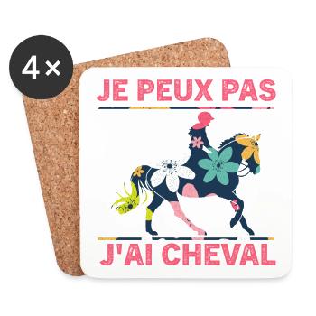 Je peux pas j'ai Cheval, Cheval cadeau femme - Dessous de verre (lot de 4) - blanc - Devant