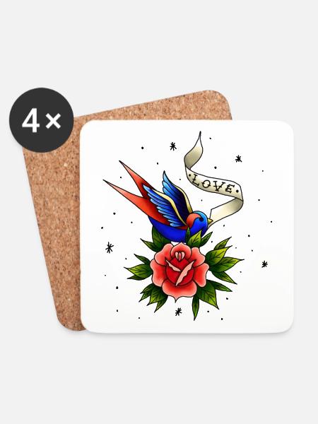 Schluck Rose Tattoo - Untersetzer (4er-Set) - Weiß