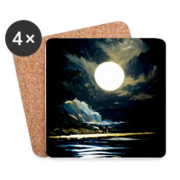 Full moon and moonlight on water at night - Coasters (set of 4) - white - Front