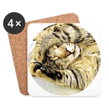 Chubby sleeping tabby cat - Coasters (set of 4) - white - Front