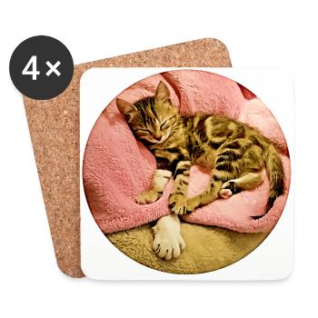 Young kitten fell asleep on his older cat friend - Coasters (set of 4) - white - Front
