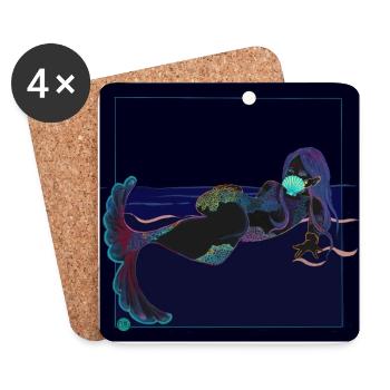 Little mermaid wearing a mask. Midnight bath - Coasters (set of 4) - white - Front