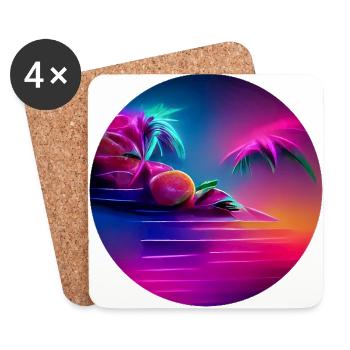 Synthwave illustration with palm trees silhouettes - Coasters (set of 4) - white - Front