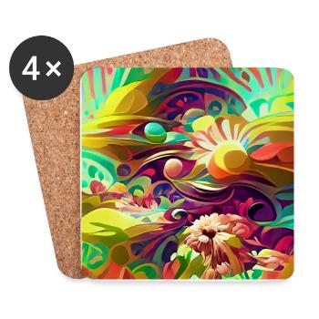 Helle psychedelische Retro-Blumen und -Formen - Untersetzer (4er-Set) - Weiß - Vorne
