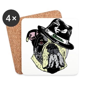 Olde English Bulldogge-Hut-Kiffen-Joint-Musik - Untersetzer (4er-Set) - Weiß - Vorne