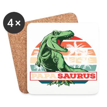 Papasaurus Fête des Pères Dinosaure T-Rex Idée Cadeau - Dessous de verre (lot de 4) - blanc - Devant