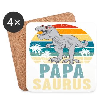 Papasaurus Fête des Pères Dinosaure T-Rex Idée Cadeau - Dessous de verre (lot de 4) - blanc - Devant