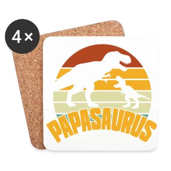Papasaurus Fête des Pères Dinosaure T-Rex Idée Cadeau - Dessous de verre (lot de 4) - blanc - Devant