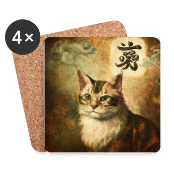 Katze mit chinesischen Schriftzeichen, Barock 2 - Untersetzer (4er-Set) - Weiß - Vorne