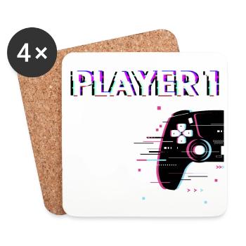 Player 1 Glitch Humor Gift Gamer Couple Love - Coasters (set of 4) - white - Front