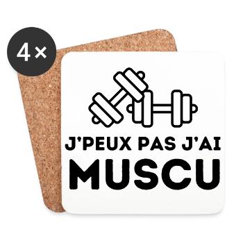 J'peux pas j'ai muscu - tshirt, sweat, pull - Dessous de verre (lot de 4) - blanc - Devant