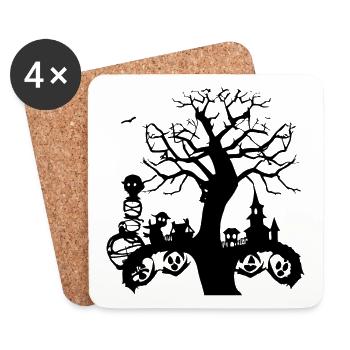Helloween Tree with Houses - Untersetzer (4er-Set) - Weiß - Vorne