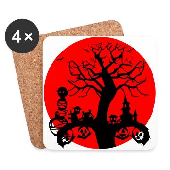 Helloween Tree with Houses - Untersetzer (4er-Set) - Weiß - Vorne