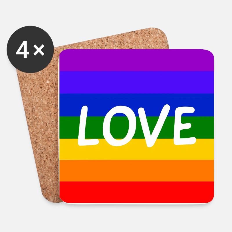 Liebe Regenbogen - Untersetzer (4er-Set) - Weiß
