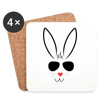 Lapin de Pâques cool avec des lunettes de soleil - Dessous de verre (lot de 4) - blanc - Devant