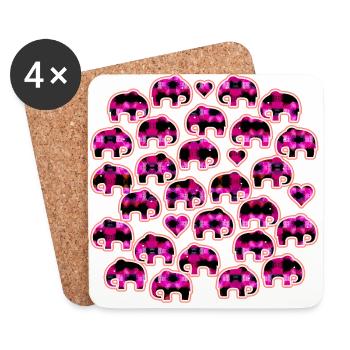 Elefant und Herzen pink - Untersetzer (4er-Set) - Weiß - Vorne