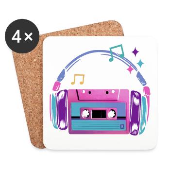 Casque Cassettes - Dessous de verre (lot de 4) - blanc - Devant