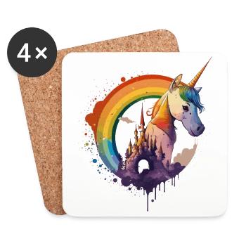 Unicorn in the rainbow with lock gift - Coasters (set of 4) - white - Front