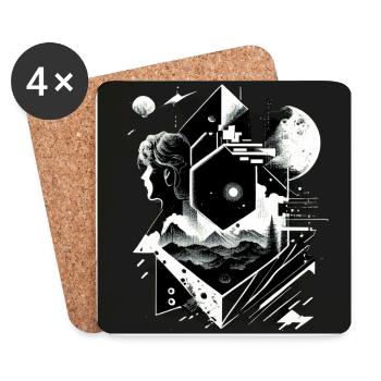 Science-Fiction-Landschaftsszene S/W - Untersetzer (4er-Set) - Weiß - Vorne