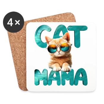 Maman chat - Dessous de verre (lot de 4) - blanc - Devant