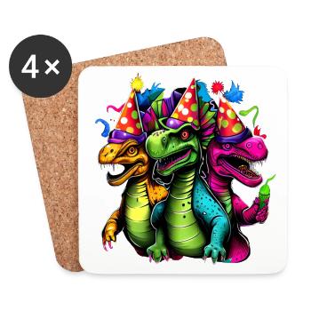 Cool colorful dinosaur motif - 3 T-Rex - Coasters (set of 4) - white - Front