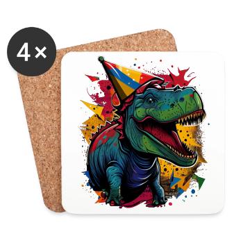 Motif de dinosaure coloré - T-Rex - Dessous de verre (lot de 4) - blanc - Devant