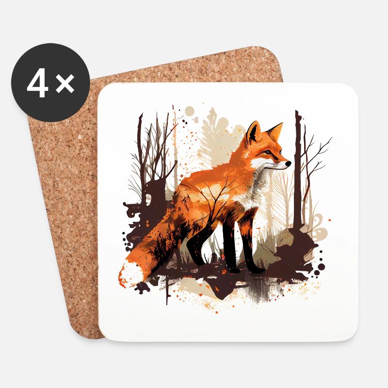 Cooles Fuchs Aquarell im Wald grobe Malweise - Untersetzer (4er-Set) - Weiß