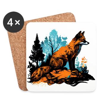 Cool Fox Watercolor in the Forest - Street Art - Coasters (set of 4) - white - Front