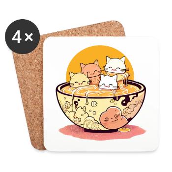 Cute Cats in Ramen Noodle Soup Bowl - Coasters (set of 4) - white - Front