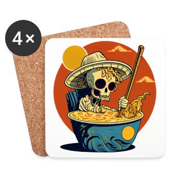 Squelette frais assis dans une soupe de nouilles ramen - Dessous de verre (lot de 4) - blanc - Devant
