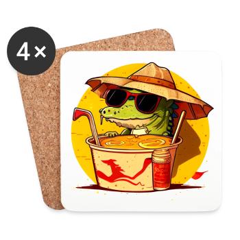 Cooles Krokodil sitzt in Ramen Nudelsuppe - Untersetzer (4er-Set) - Weiß - Vorne