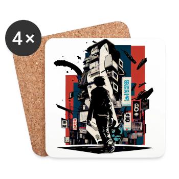 Surreal Japanese Comic City - Street Art - Dessous de verre (lot de 4) - blanc - Devant
