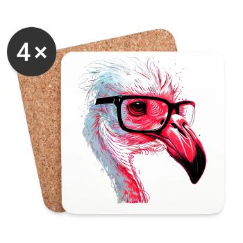 Cool hairy nerdy flamingo head with glasses - Coasters (set of 4) - white - Front
