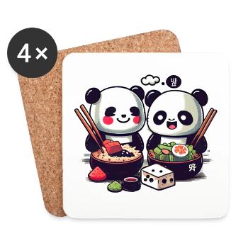 Cute Comic Pandas Eat Rice Together - Coasters (set of 4) - white - Front