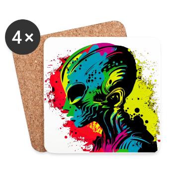 Cool Retro Futuristic Alien - Rainbow - Coasters (set of 4) - white - Front