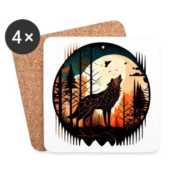 Wolf der Vollmond anheult mit im Wald mit Muster - Untersetzer (4er-Set) - Weiß - Vorne