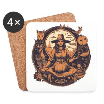 Gloomy beautiful witch with hat and pumpkin - Coasters (set of 4) - white - Front