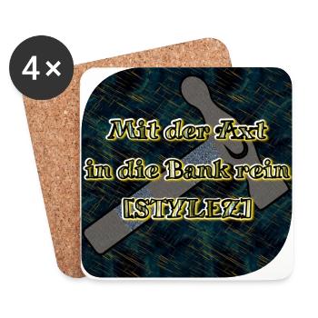 Mit der Axt in die Bank rein [STYLEZ] - Club WoW - Untersetzer (4er-Set) - Weiß - Vorne