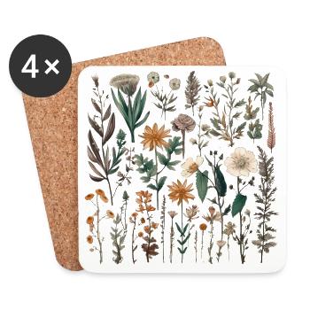 Wunderschönes Boho Blumen Herbarium Bouquet - Untersetzer (4er-Set) - Weiß - Vorne