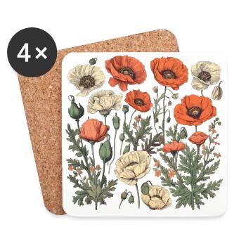 Magnifique bouquet d’herbier Boho Poppy - Dessous de verre (lot de 4) - blanc - Devant