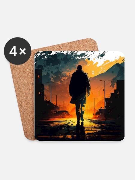 Urban Sunset Wanderer - Untersetzer (4er-Set) - Weiß